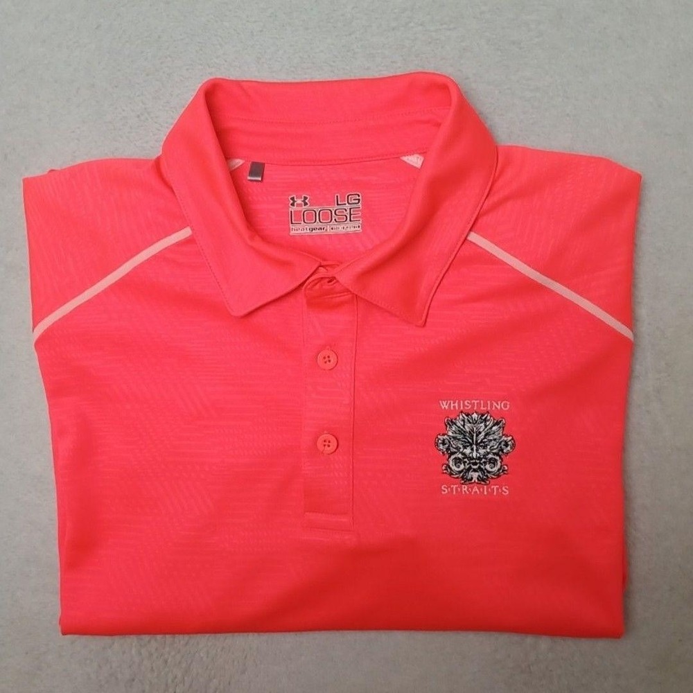 Whistling Straits Under Armour Polo Shirt Mens L Neon Pink Golf Loose HeatGear